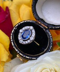 Victorian Sapphire and Diamond Cluster Ring Platinum 0.30ct + 0.75ct