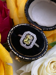 Art Deco Yellow Sapphire and Diamond Platinum Ring 0.20ct & 1.0ct