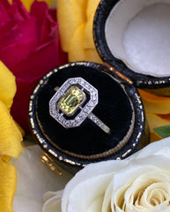 Art Deco Yellow Sapphire and Diamond Platinum Ring 0.20ct & 1.0ct