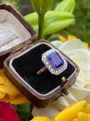 Art Deco Tanzanite and Diamond Platinum Ring 0.55ct + 1.40ct