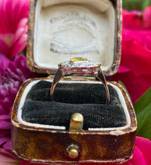 Art Deco Yellow Sapphire and Diamond Platinum Ring 0.55ct + 1.40ct