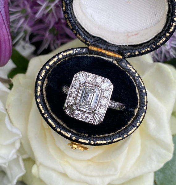 Art Deco Diamond Cluster Ring Platinum 1.58ct