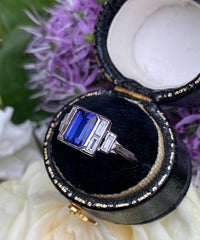 Art Deco Tanzanite and Diamond Platinum Ring 0.35ct + 1.40ct
