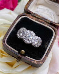 Victorian Style Diamond Triple Cluster Ring Platinum 1.90ct