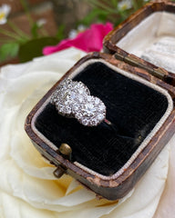 Victorian Style Diamond Triple Cluster Ring Platinum 1.90ct