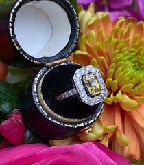 Art Deco Yellow Sapphire And Diamond Platinum Ring 0.45ct + 1.25ct