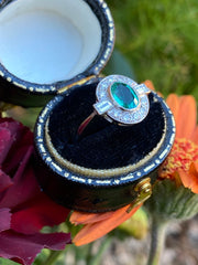 Art Deco Emerald and Diamond Cluster Ring Platinum 0.40ct + 0.80ct Emerald