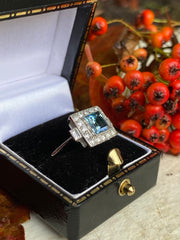 Art Deco Aquamarine & Diamond Platinum Ring 0.40ct + 1.0ct