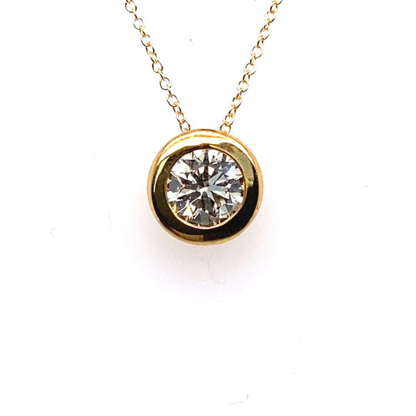 18ct Yellow Gold Diamond Solitaire Rubover Set Pendant 1.20ct