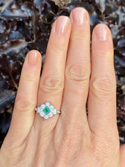 Victorian Emerald and Diamond Platinum Ring 0.65ct + 0.20ct