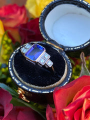 Art Deco Tanzanite and Diamond Platinum Ring 0.25ct + 1.50ct
