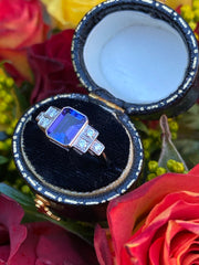 Art Deco Tanzanite and Diamond Platinum Ring 0.25ct + 1.50ct