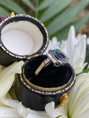Art Deco Aquamarine and Diamond Platinum Ring 0.25ct + 2.30ct
