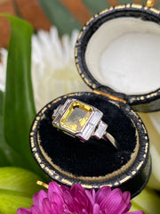 Art Deco Yellow Sapphire and Diamond Platinum Ring 0.40ct + 1.50ct