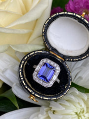 Art Deco Tanzanite and Diamond Platinum Ring 0.40ct + 3.20ct