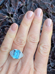 Art Deco Aquamarine and Diamond Platinum Ring 0.35ct + 5.50ct