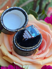 Art Deco Aquamarine and Diamond Platinum Ring 0.35ct + 5.50ct