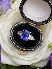 Art Deco Tanzanite and Diamond Ring Platinum 0.35ct + 1.80ct