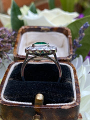 Emerald and Diamond Cluster Platinum Ring 1.50ct + 2.60ct