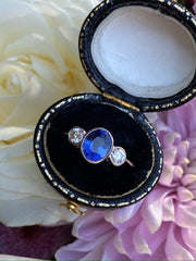 Sapphire and Diamond Three Stone Trilogy Ring Platinum 0.40ct + 1.42ct