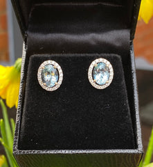 Aquamarine and Diamond Cluster Earrings 0.36ct + 2.50ct