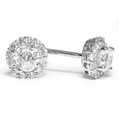 Diamond Halo Cluster Stud Earrings 18ct white gold 1.31ct