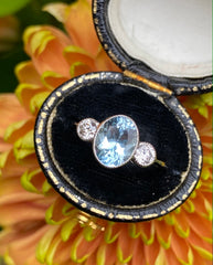 Aquamarine and Diamond Three Stone Trilogy Ring Platinum 0.40ct + 1.0ct