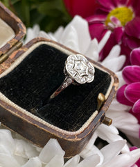 Victorian Style Diamond Cluster Platinum Ring 0.55ct