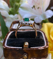 Art Deco Emerald and Diamond Cluster Ring 18ct Yellow Gold 1.40ct + 1.86ct