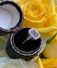 Art Deco Yellow Sapphire & Diamond Cluster Ring Platinum 0.30ct + 0.60ct