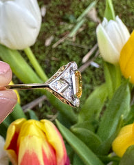 Art Deco Yellow Sapphire and Diamond 18ct Yellow Gold Ring 0.20ct + 0.90ct