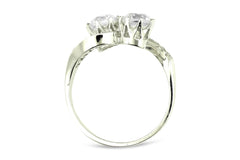 Vintage Two Stone Crossover Toi et Moi Diamond Platinum Ring 1.23ct