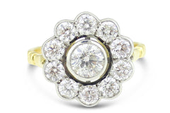 Victorian Diamond Cluster 18ct Yellow Gold Ring 1.78ct