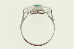 Art Deco Emerald and Diamond Platinum Ring 0.60ct + 0.60ct