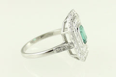 Art Deco Emerald and Diamond Platinum Ring 0.60ct + 0.60ct