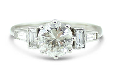 Art Deco Diamond Solitaire Ring Platinum 1.17ct + 0.25ct