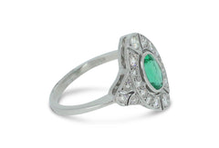 Art Deco Emerald and Diamond Platinum Ring 0.45ct + 0.70ct