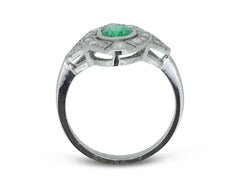 Art Deco Emerald and Diamond Platinum Ring 0.45ct + 0.70ct