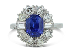 Art Deco Sapphire and Diamond Cluster Ring 1.15ct + 1.85ct Platinum