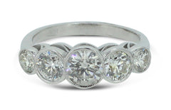 Art Deco Old Cut Diamond Five Stone Ring 1.45ct Platinum