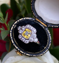 Art Deco Yellow Sapphire & Diamond Platinum Ring 0.55ct + 1.50ct