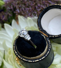 Art Deco Old Mine Cut Diamond Solitaire Engagement Platinum Ring 1.39ct